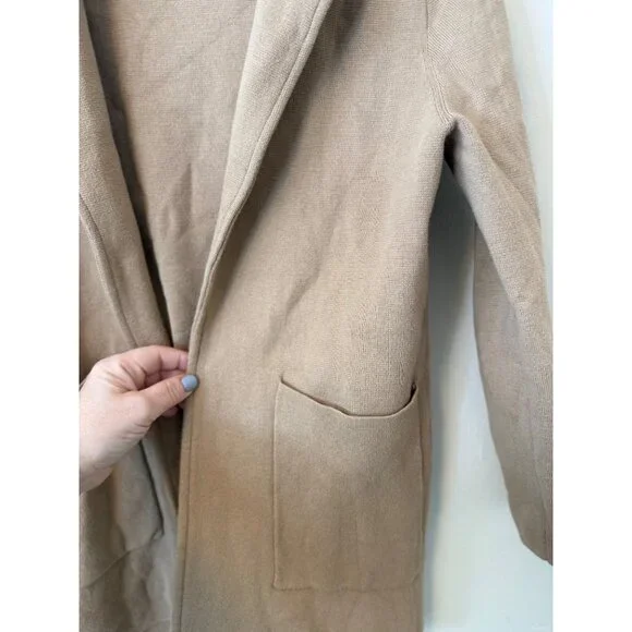 Quince Organic Cotton Tan Camel Knit Blazer Cardigan Pockets Womens XS - Picture 7 of 7